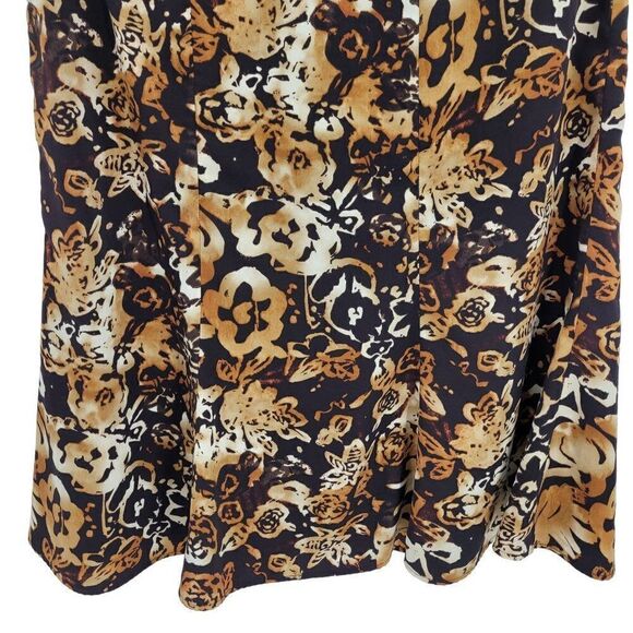 Vintage 90's Jones Wear Skirt Midi Trumpet Ruffle Abstract Burnt Floral Brown 8 - Picture 7 of 9